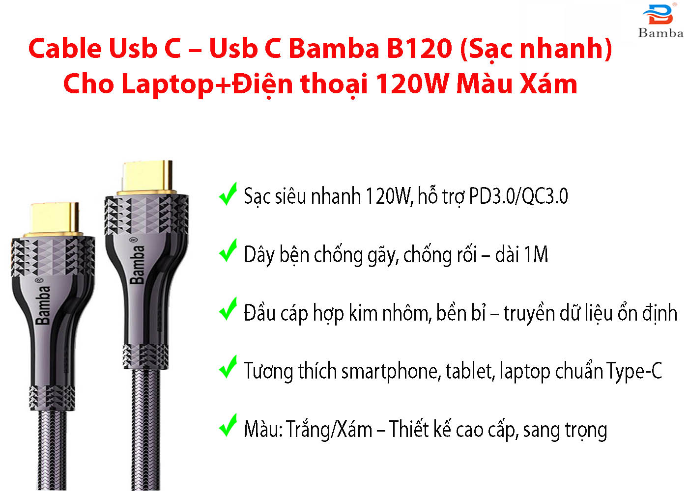 cable sạc nhanh bamba b120