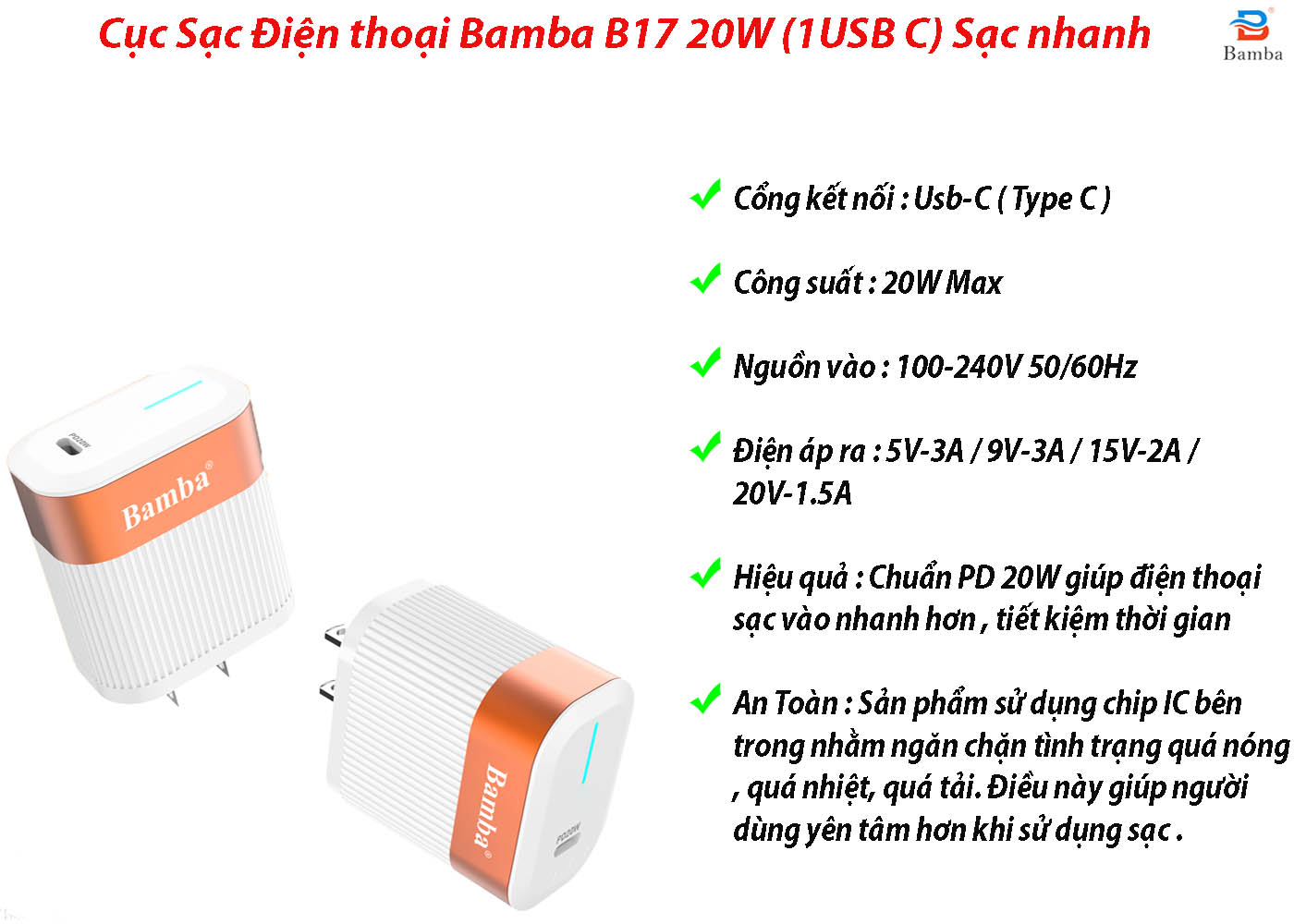 cục sạc điện thoại b17